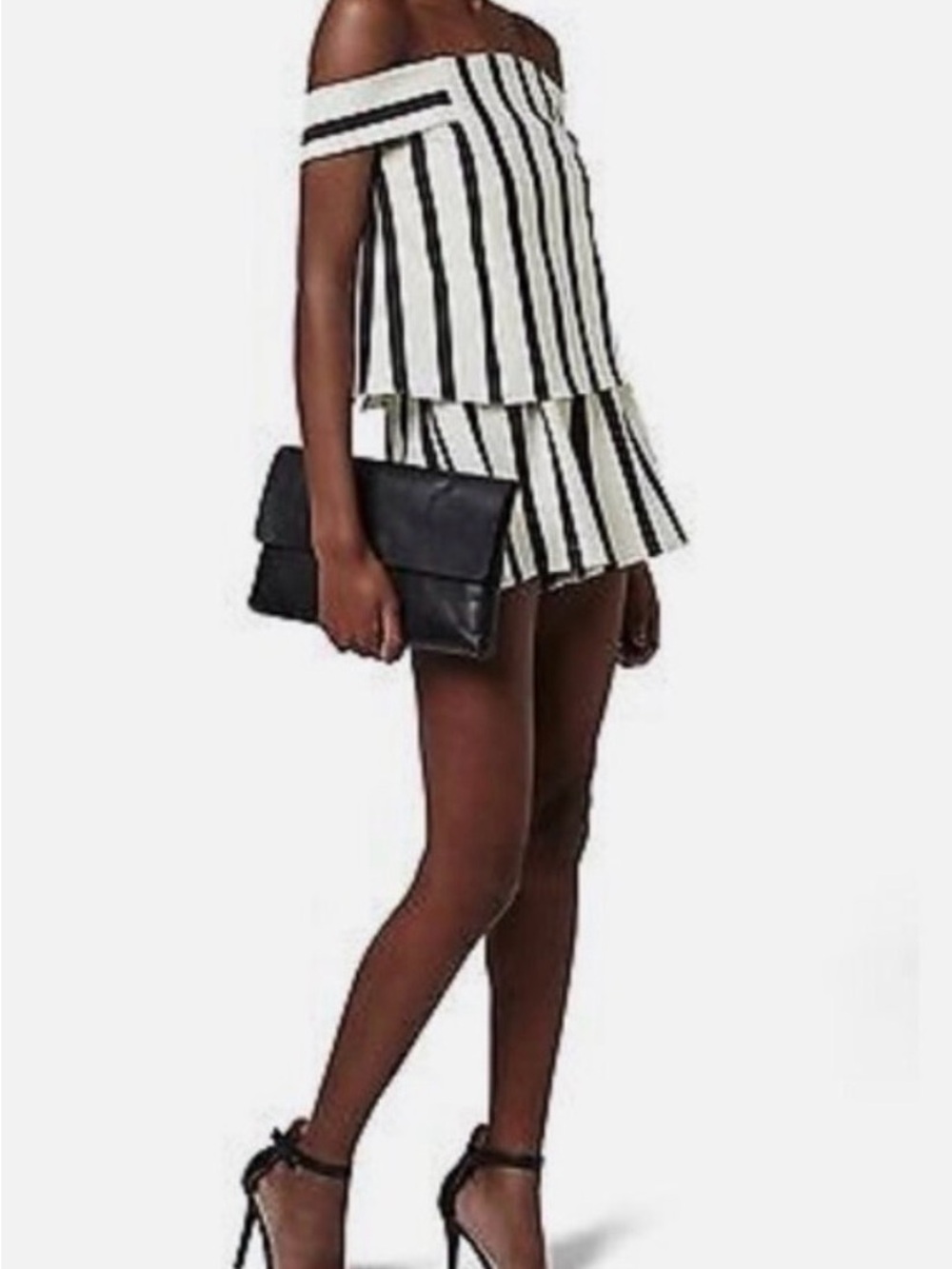 Topshop Black & White Striped Off-Shoulder Shorts Skort